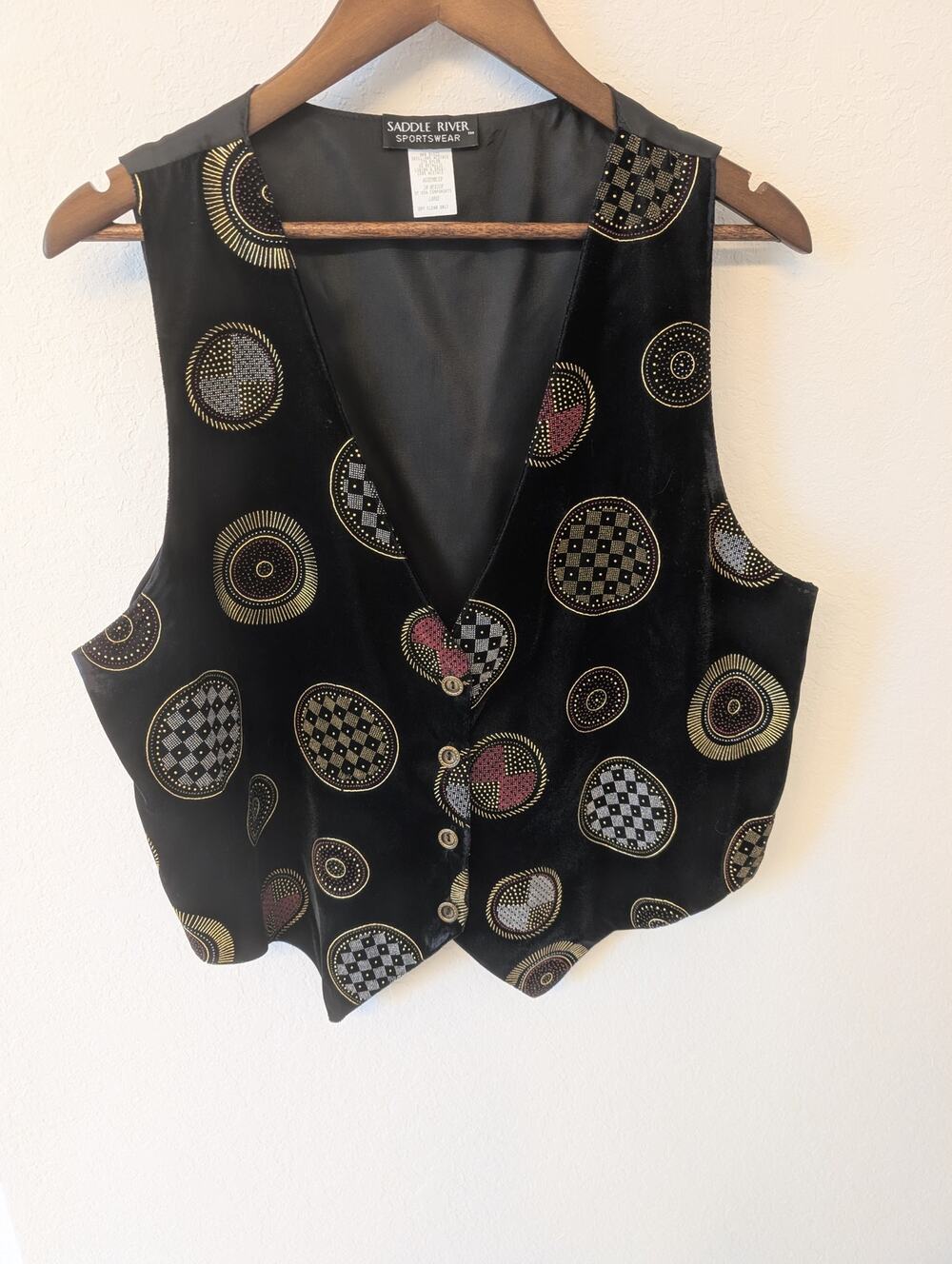 Saddle River Velvet Metallic Embroidery Button up Vest Academia Sz L